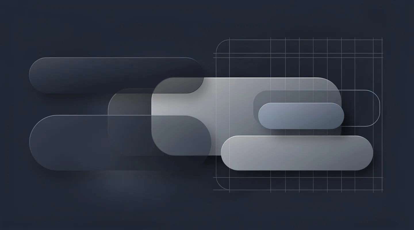Abstraktes Design-System-Hintergrundbild in tiefem Blau mit geometrischen UI-Formen