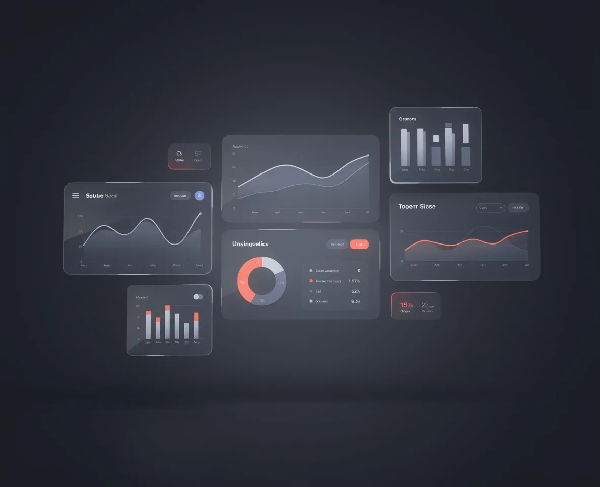 Modernes SaaS-Dashboard mit Analyse-Karten und Diagrammen in Blautönen
